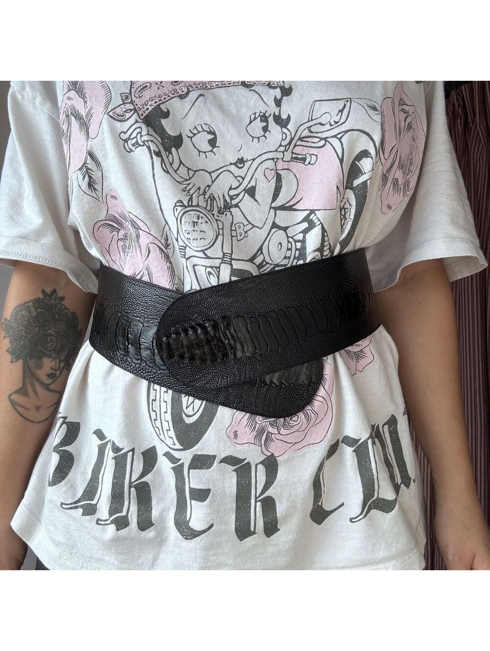 Ikram Jarbo Black Genuine Leather Wide Belt